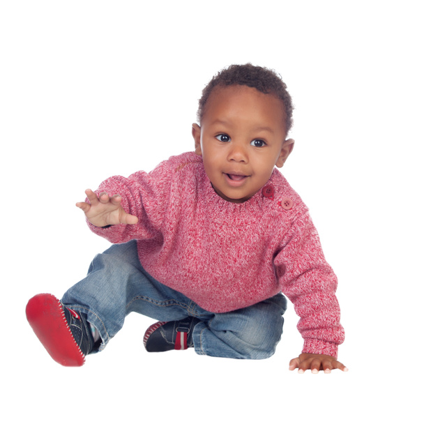 美しいアフリカ系アメリカ人の赤ちゃんをクロール - 写真・画像