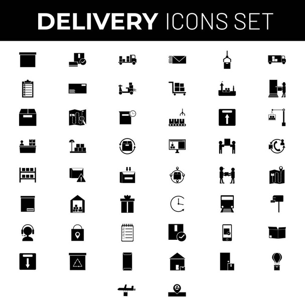 B&W Illustration of Delivery Icon Set in Flat Style. - Διάνυσμα, εικόνα