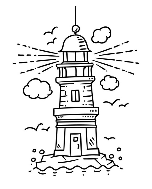 Lighthouse building on the rock. Vector illustration - Vector, Image