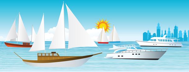 Море и лодки
 - Вектор,изображение