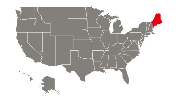 Maine ομοσπονδιακό κράτος αναβοσβήνει κόκκινο τονίζεται στο χάρτη της Usa - Πλάνα, βίντεο