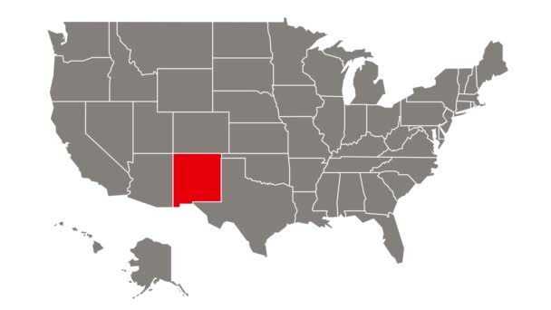 Novo México estado federal piscando vermelho destacado no mapa dos EUA
 - Filmagem, Vídeo