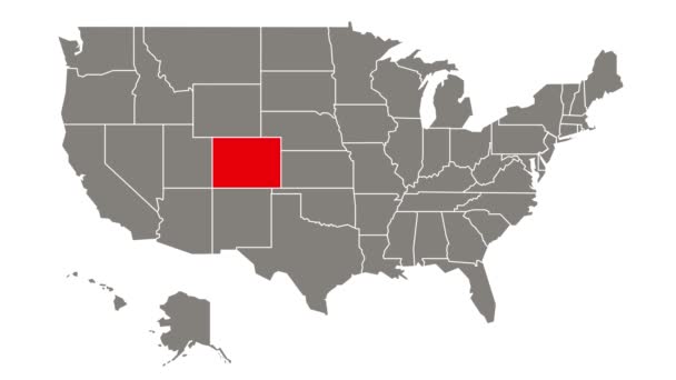Colorado Bundesstaat blinkt rot in der Karte von Usa hervorgehoben - Filmmaterial, Video