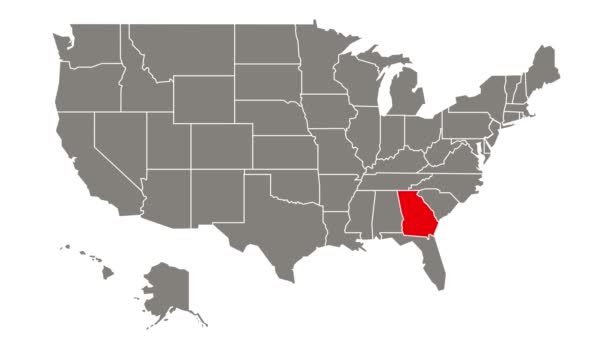 Georgia Bundesstaat blinkt rot in der Karte von Usa hervorgehoben - Filmmaterial, Video