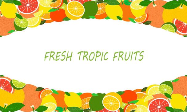 Vektor friss trópusi gyümölcs sablon alkalmas bannerek, magazinok, weboldalak, éttermek és menük. Egészséges táplálkozás gyümölcsökkel az egészséges életmód érdekében. - Vektor, kép