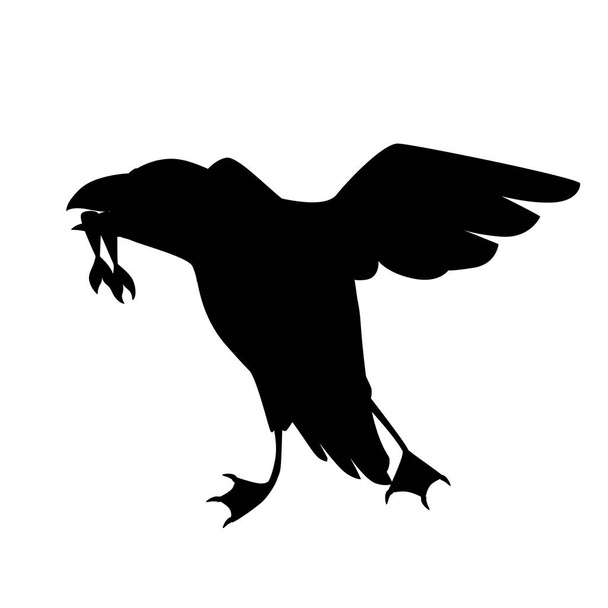 Silhouette noire volant oiseau macareux atlantique avec des poissons en bec dessin animé dessin animalier illustration vectorielle plate isolé sur fond blanc
. - Vecteur, image