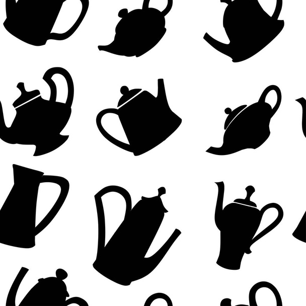 Modèle sans couture de théières de silhouette noire illustration vectorielle plate sur fond blanc
. - Vecteur, image