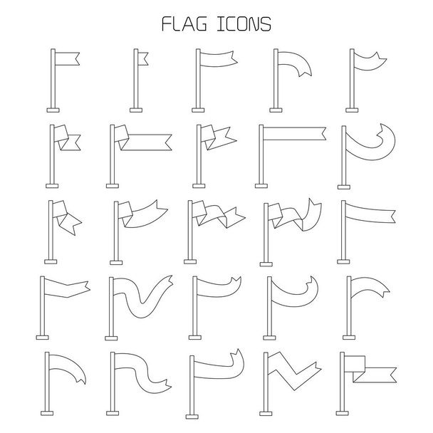 векторный набор иконок флага и вымпела тонкой линии
 - Вектор,изображение