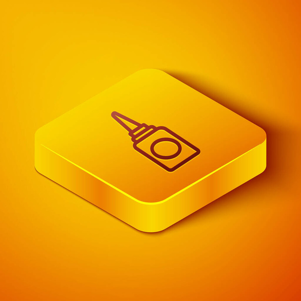 Izometrická čára Láhev nosní sprej ikona izolované na oranžovém pozadí. Žlutý knoflík. Vektorová ilustrace - Vektor, obrázek
