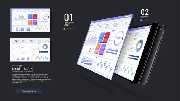 Dashboard, great design for any site purposes. Business infographic template. Vector flat illustration. Big data concept Dashboard user admin panel template design. Analytics admin dashboard. - Vector, Image