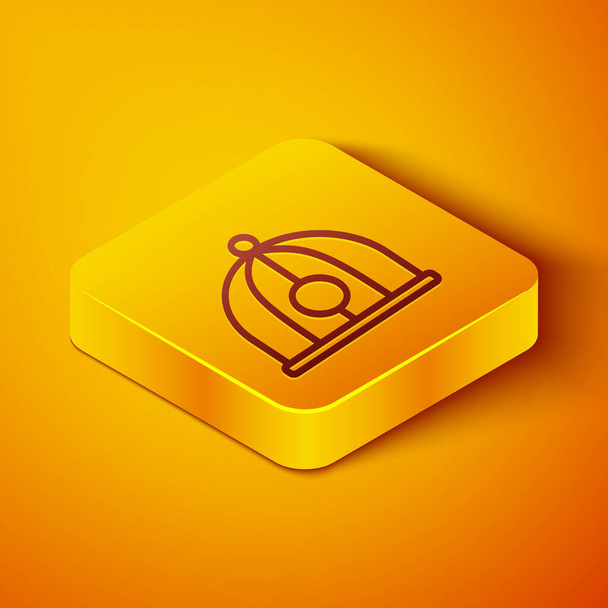 Isometric line Chinese hat icon isolated on orange background. Yellow square button. Vector Illustration - Vector, Image