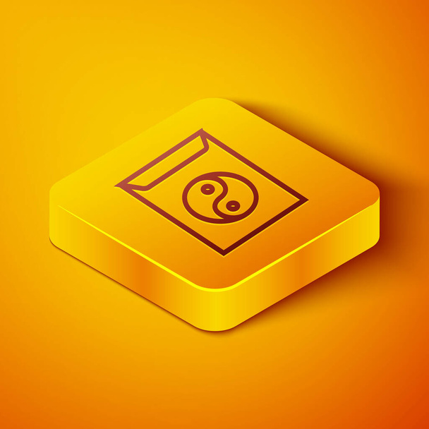 Linha isométrica Yin Yang e ícone envelope isolado no fundo laranja. Símbolo de harmonia e equilíbrio. Botão quadrado amarelo. Ilustração vetorial
 - Vetor, Imagem