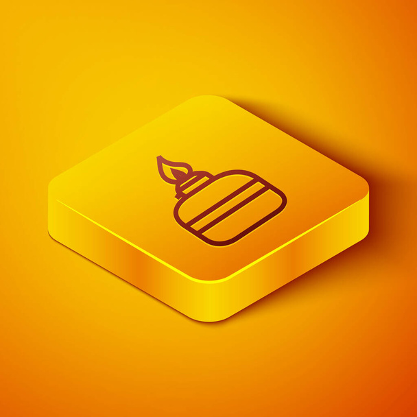 Isometric line Alcohol or spirit burner icon isolated on orange background. Chemical equipment. Yellow square button. Vector Illustration - Vector, Image