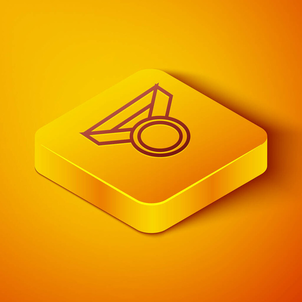 Ligne isométrique Icône Médaille isolée sur fond orange. Symbole gagnant. Bouton carré jaune. Illustration vectorielle
 - Vecteur, image