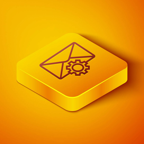 Ligne isométrique Icône de réglage de l'enveloppe isolée sur fond orange. Bouton carré jaune. Illustration vectorielle
 - Vecteur, image