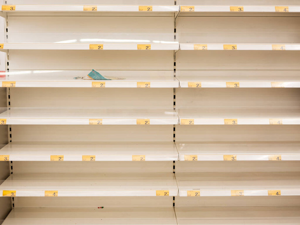 Empty shelves in the store due to panic caused by coronavirus - prices in Polish currency (PLN) - Photo, Image
