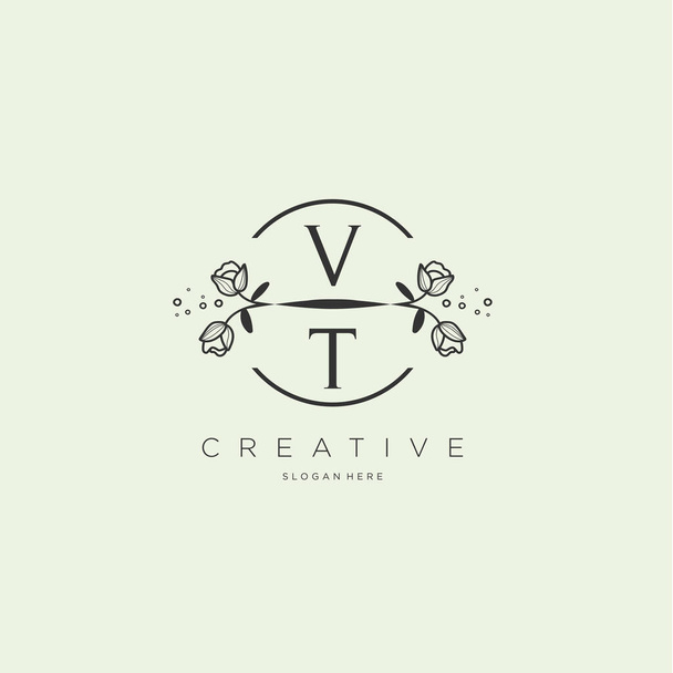VT Initial-Logo mit Schablone Blume, Logo für Unternehmen, Mode, Kosmetik, Schönheit - Vektor, Bild