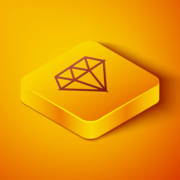 Isometric line Diamond icon isolated on orange background. Jewelry symbol. Gem stone. Yellow square button. Vector Illustration - Vector, Image
