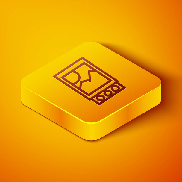 Isometrische lijn Open luciferdoosje en lucifers pictogram geïsoleerd op oranje achtergrond. Gele vierkante knop. Vector Illustratie - Vector, afbeelding