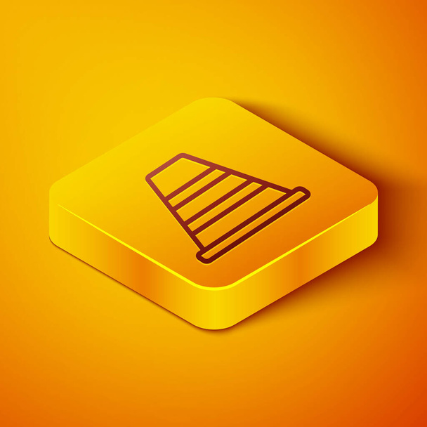 Isometrische Linie Verkehrskegel-Symbol isoliert auf orangefarbenem Hintergrund. Gelber quadratischer Knopf. Vektorillustration - Vektor, Bild