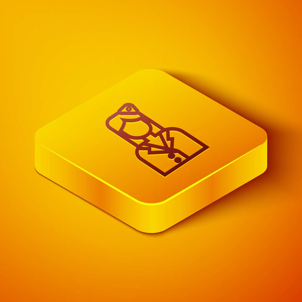 Isometric line Stewardess icon isolated on orange background. Yellow square button. Vector Illustration - Vector, Image