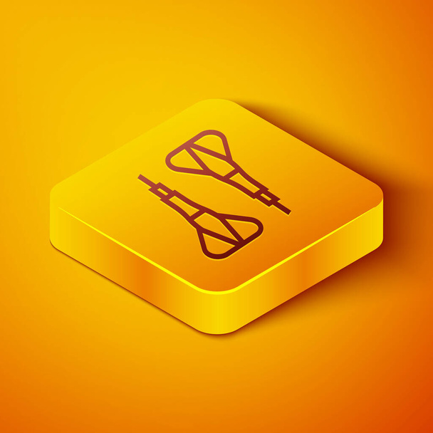 Ізометрична лінія Піктограма стрілки Дарт ізольована на помаранчевому фоні. Жовта квадратна кнопка. Векторна ілюстрація
 - Вектор, зображення