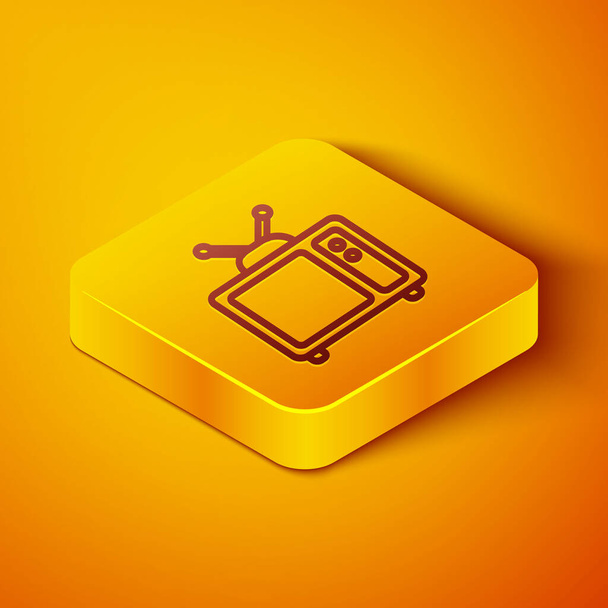 Icono de línea isométrica Retro tv aislado sobre fondo naranja. Señal de televisión. Botón cuadrado amarillo. Ilustración vectorial
 - Vector, imagen