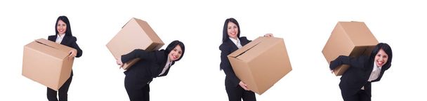 Woman with box on white - Photo, Image