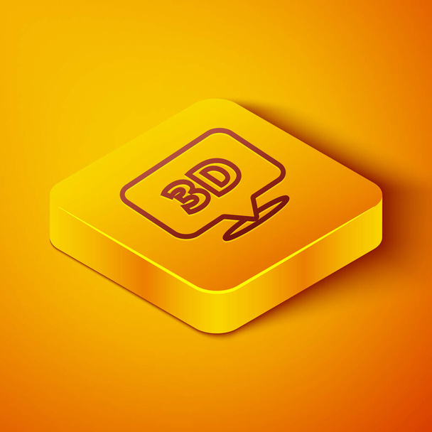 Isometrische Linie Sprechblase mit 3D-Symbol auf orangefarbenem Hintergrund. Gelber quadratischer Knopf. Vektorillustration - Vektor, Bild