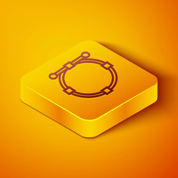 Izometrická čára Kruhový prapor s ikonou Bezierovy křivky izolovaný na oranžovém pozadí. Ikona pera. Žlutý knoflík. Vektorová ilustrace - Vektor, obrázek