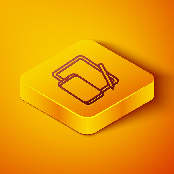 Ізометрична лінія Смартфон, мобільний телефон і піктограма графічних планшетів ізольовані на помаранчевому фоні. Жовта квадратна кнопка. Векторна ілюстрація
 - Вектор, зображення