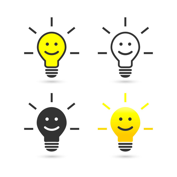 Light bulb set with cute smiley face - Vector, Image