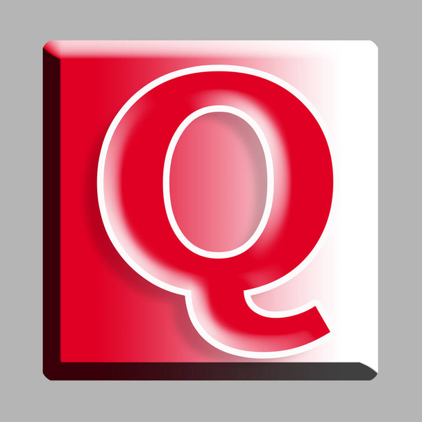 litera czcionki tekstowej alfabetu Q, ikona czerwonego przycisku - Zdjęcie, obraz