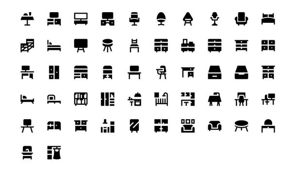 Set vector black line icons Home Furniture - Vector, Image