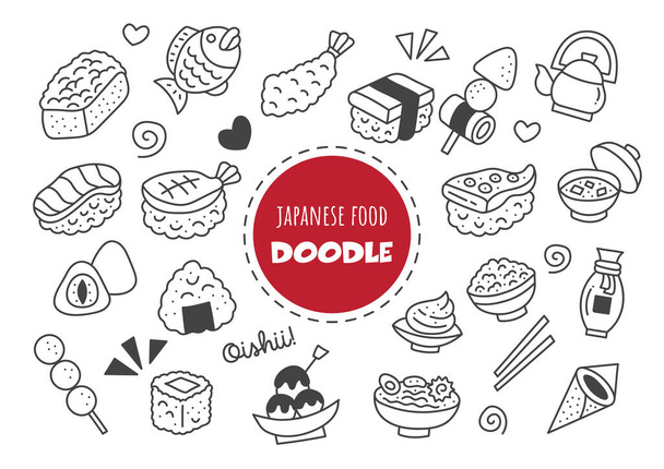 comida japonesa kawaii doodle vetor mão desenho estilo
 - Vetor, Imagem