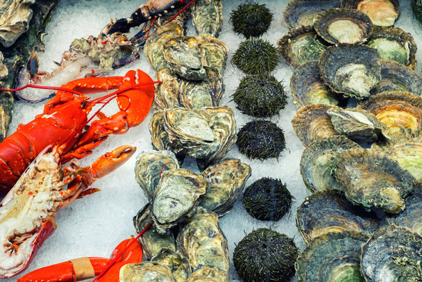 Various seafood at fish market in Bergen, Norway. - Photo, Image