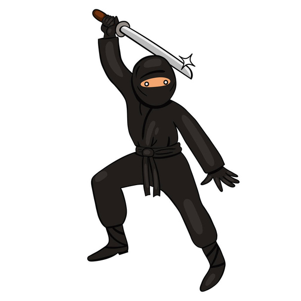 Ninja avec isolat katana sur fond blanc. Image vectorielle
. - Vecteur, image