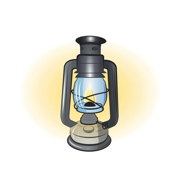 Old Kerosene Lamp.Vector cartoon illustration isolated on white background. - Wektor, obraz