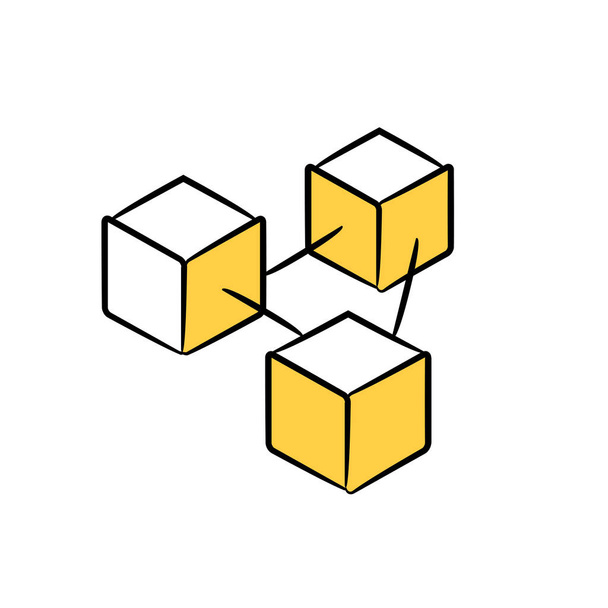 bloc chaîne crypto-monnaie concept jaune dessiné à la main
 - Vecteur, image