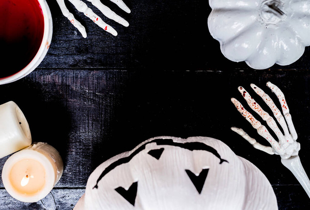Halloween pumpkin on black wooden tabletop - Photo, Image