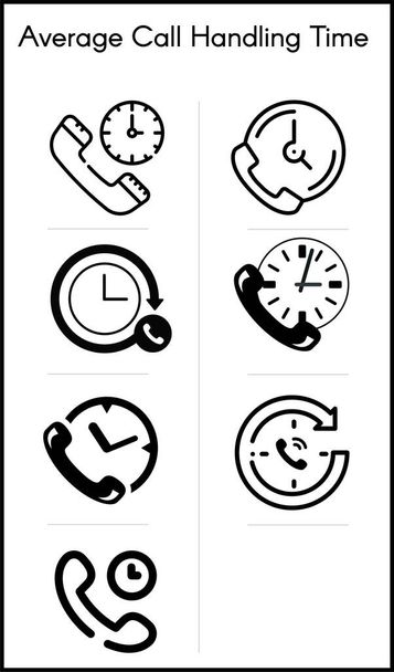 Vektor-Symbole für durchschnittliche Anrufbearbeitungszeit / durchschnittliche Anrufbearbeitungszeit / Anrufbearbeitungszeit. Rufsymbol mit Zeit für Netzwerk. - Vektor, Bild