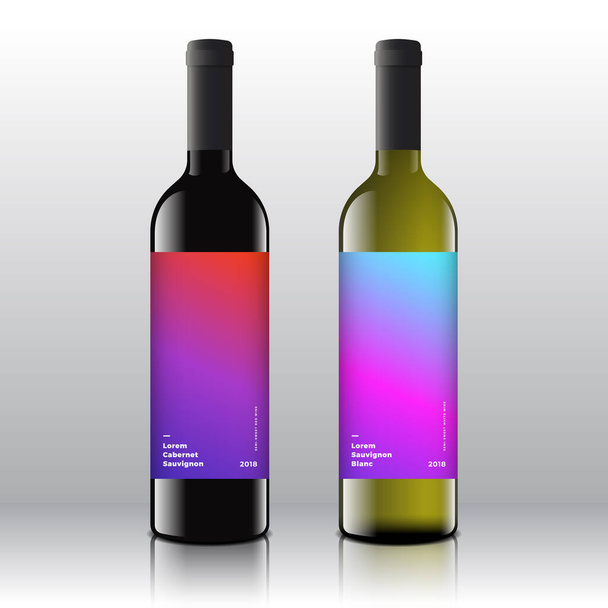 Wysokiej jakości Red and White Wine Labels Concept Set on the Realistic Vector Bottles. Czyste i nowoczesne gradientowe wzornictwo minimalistyczne ze stylową minimalną typografią. - Wektor, obraz