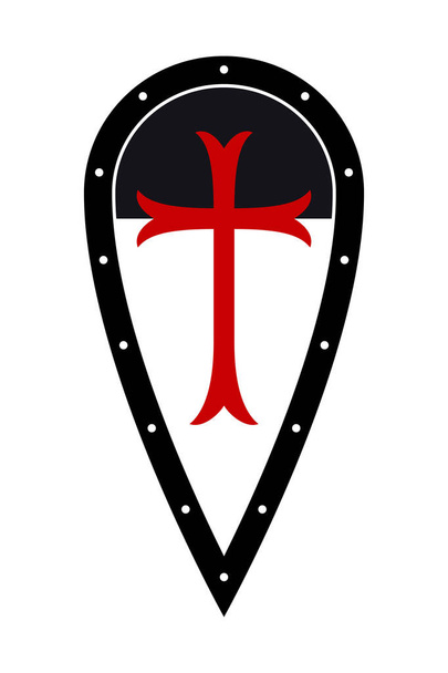 mittelalterliches Schild. Tempelschild. Schild des Ritters mit Kreuz. Designelemente. Vektor isolierte Abbildung - Vektor, Bild