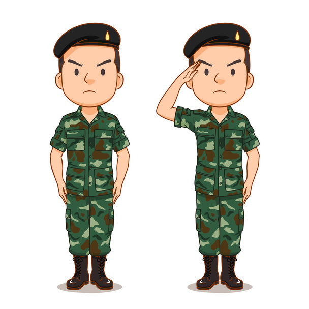 Χαρακτήρας κινουμένων σχεδίων του ταϊλανδού στρατιώτη. - Διάνυσμα, εικόνα