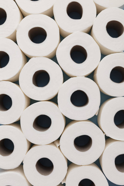 Toilet paper roll background. overhead flat lay. - Foto, afbeelding