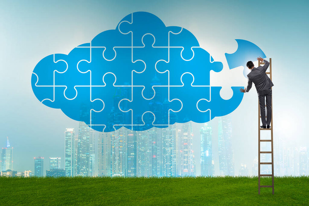 Concept of cloud computing with jigsaw puzzle - Photo, Image