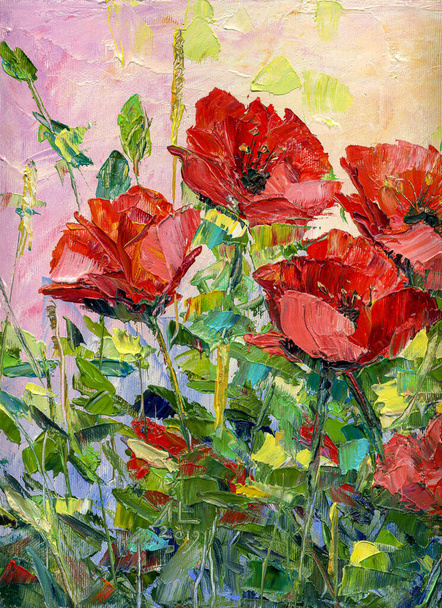 Poppy, virág elvont, modern festészet olaj, vászon - Fotó, kép