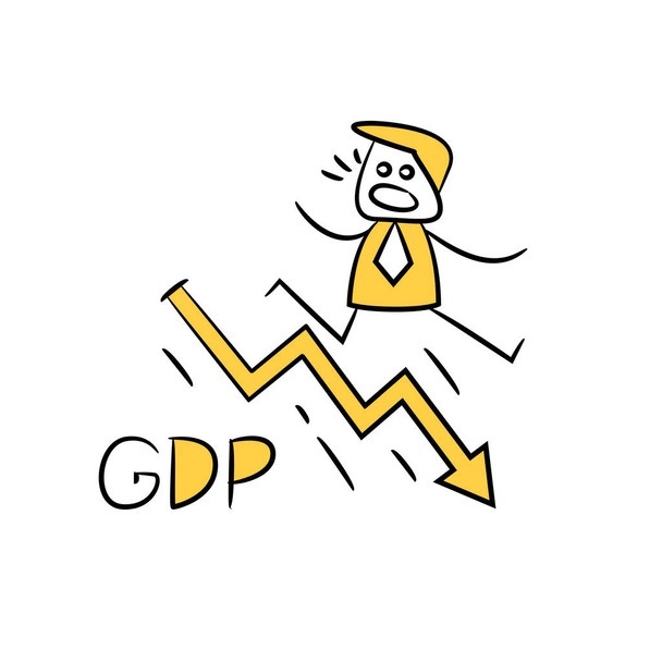 zakenman springen van dalende Gpd grafiek stok figuur - Vector, afbeelding