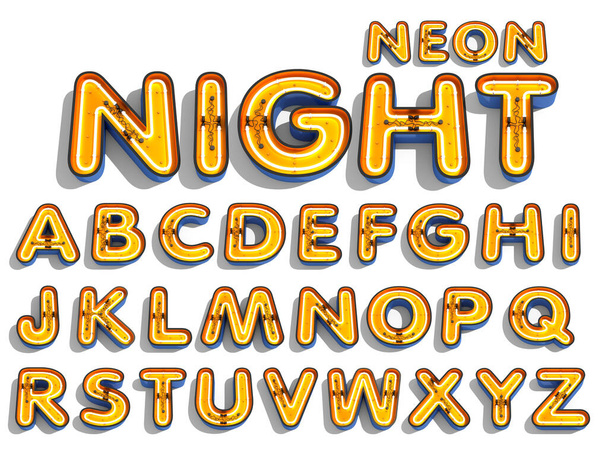 Neonové světlo abecedy 3d vykreslování na bílém pozadí. - Fotografie, Obrázek