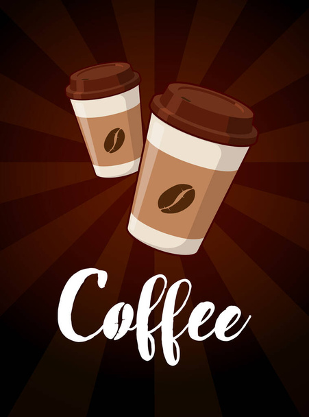 Nehmen Sie zwei Kaffeetassen aus Papier mit handgezeichnetem Schriftzug für die Gestaltung von Cafégetränken und Getränkemenüs heraus. Vektorillustration - Vektor, Bild